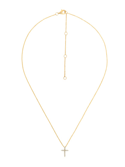 14k Yellow Gold Diamond Small Cross Necklace