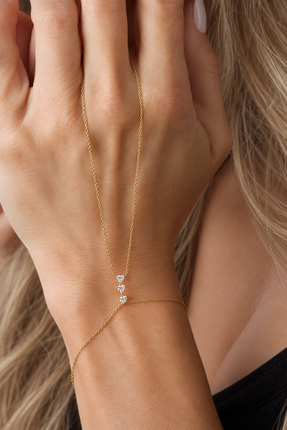 14k Yellow Gold Diamond Triangle Cluster Hand Chain