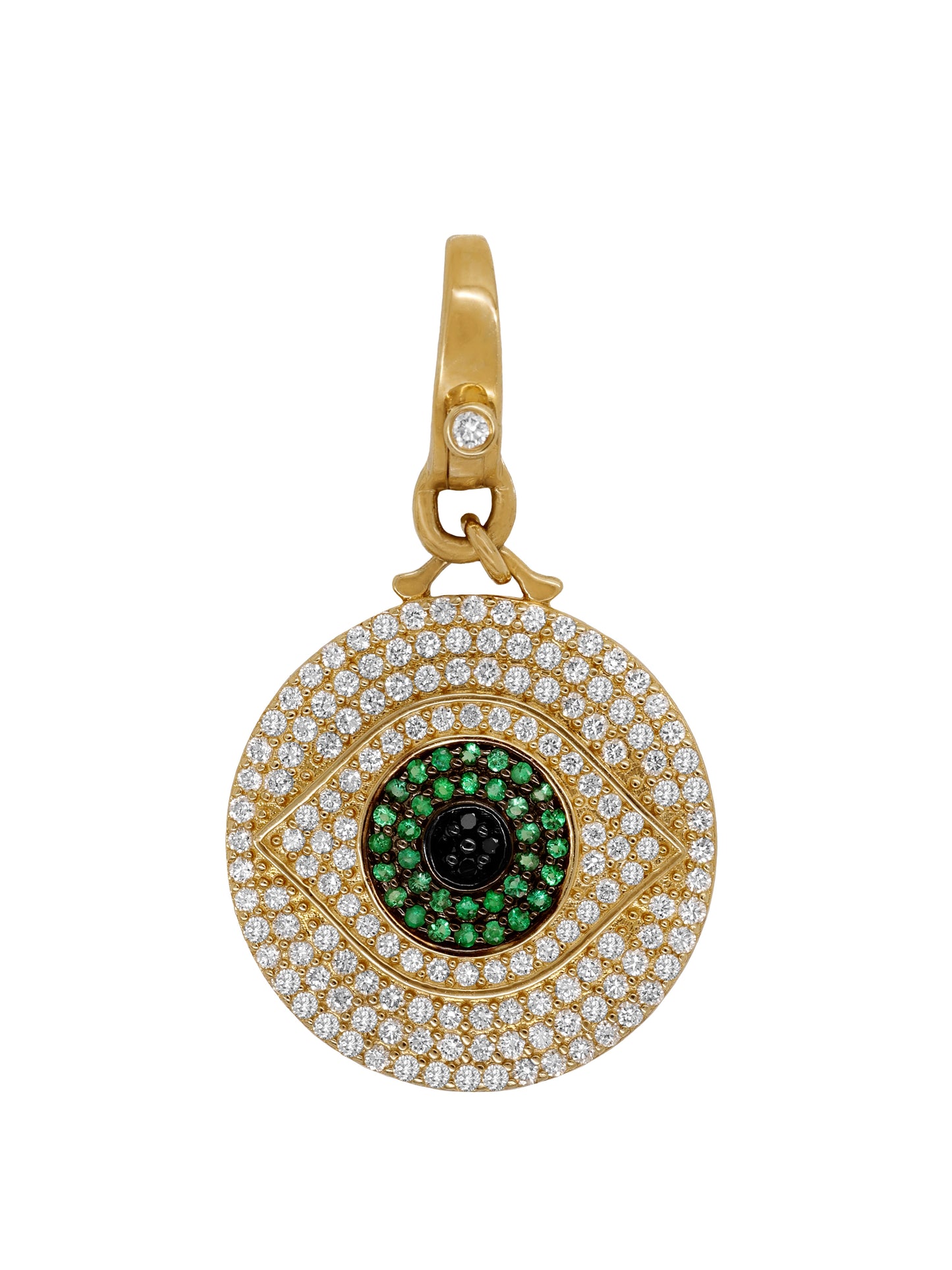 14k Yellow Gold Diamond/Emerald/Black Diamond Eye of Protection Lobster Clasp Charm