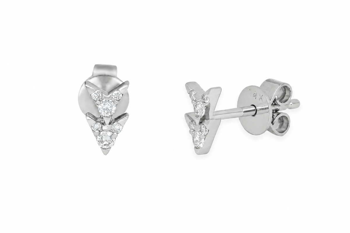 14k White Gold Diamond Double Arrow Earrings