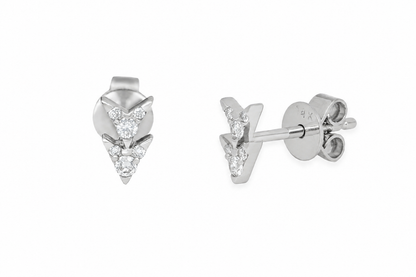 14k White Gold Diamond Double Arrow Earrings