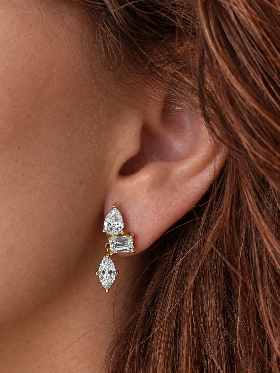 14k Yellow Gold Lab Diamond Mixed Shape Drop Earrings