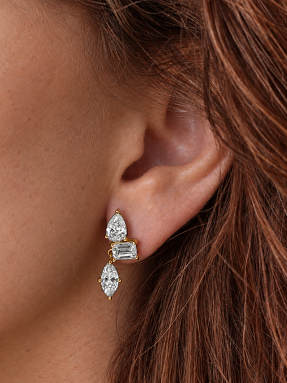 14k Yellow Gold Lab Diamond Mixed Shape Drop Earrings