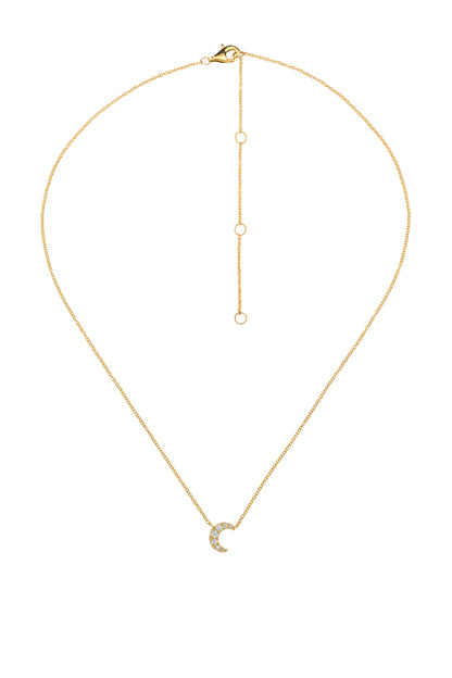14k Yellow Gold Diamond Half Moon Necklace