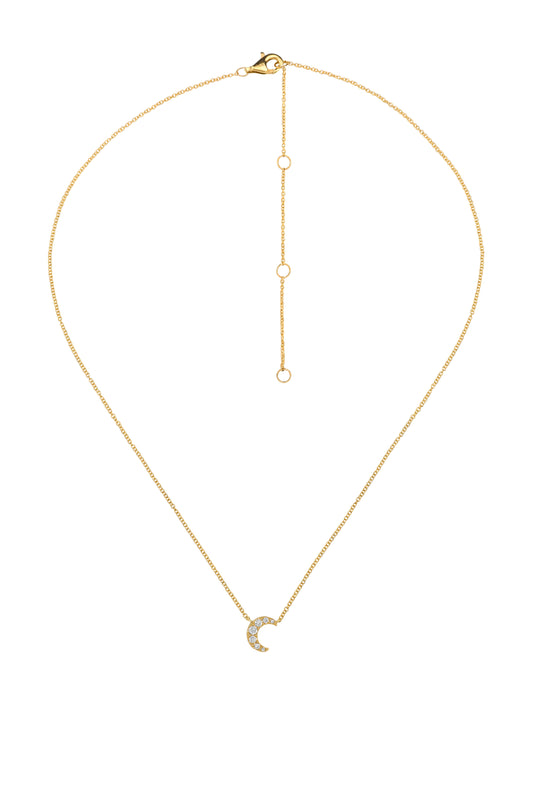 14k Yellow Gold Diamond Half Moon Necklace