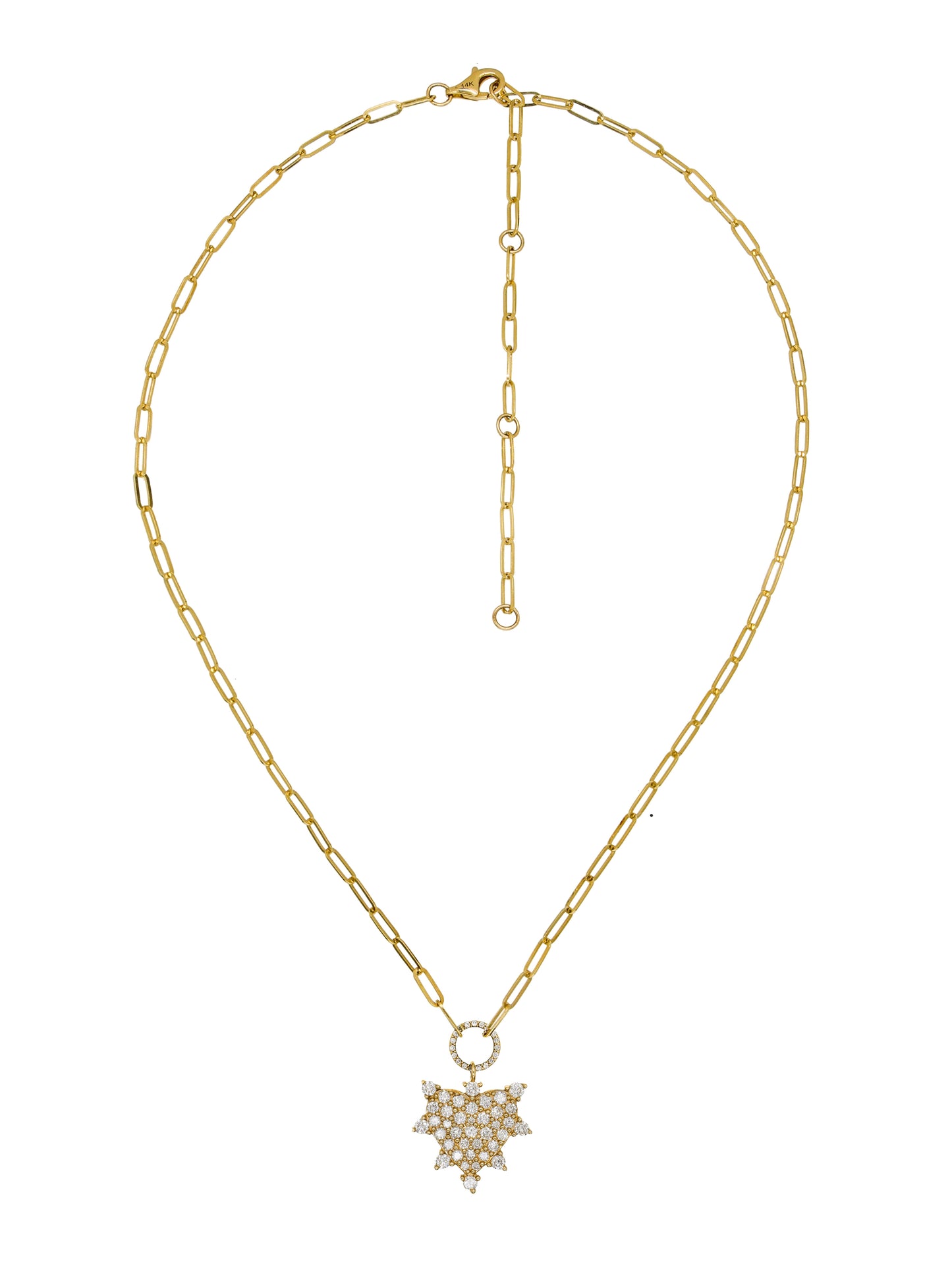14k Yellow Gold Diamond Heart Paperclip Necklace