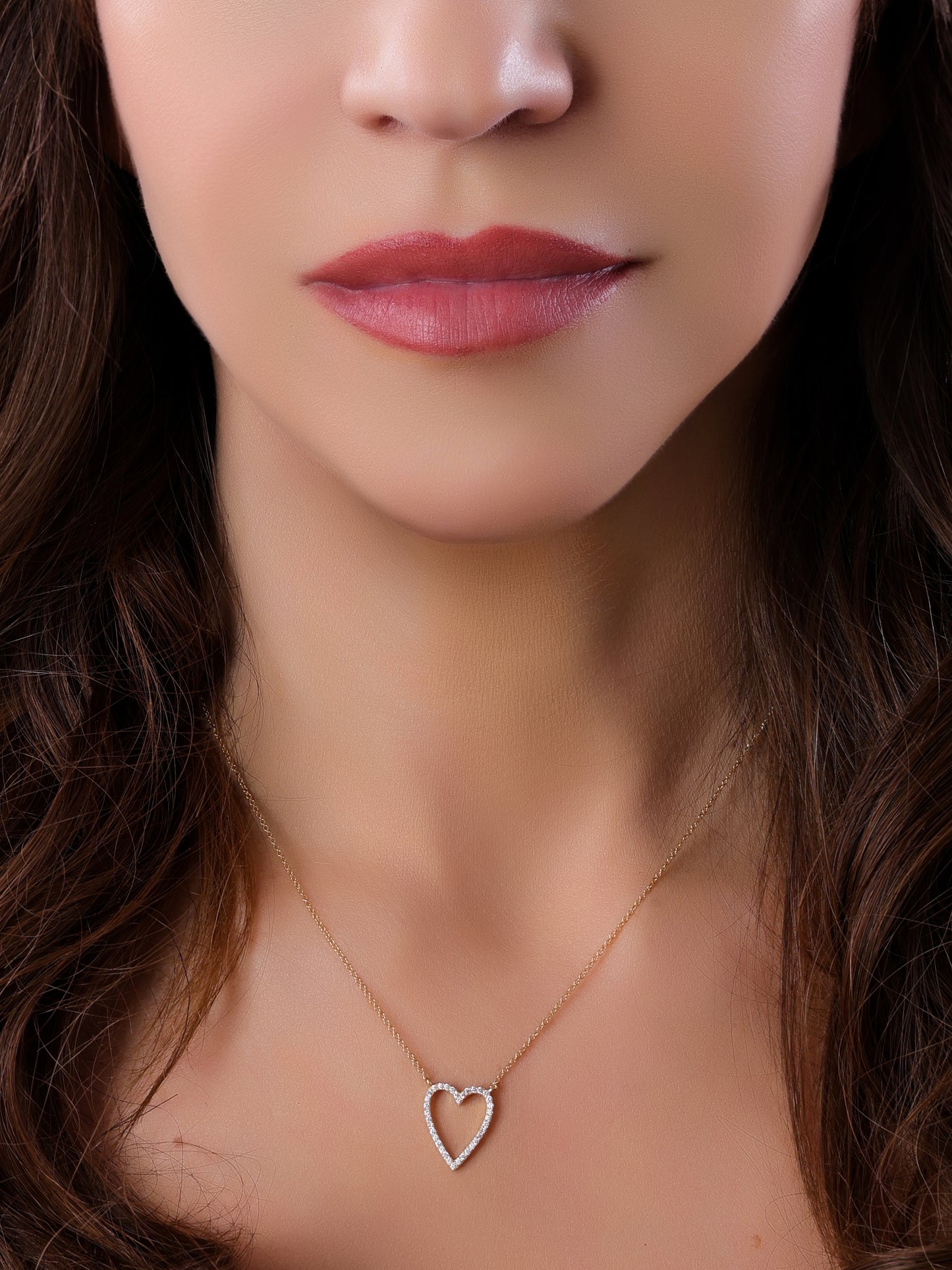 14k Yellow Gold Diamond Small Open Heart Necklace