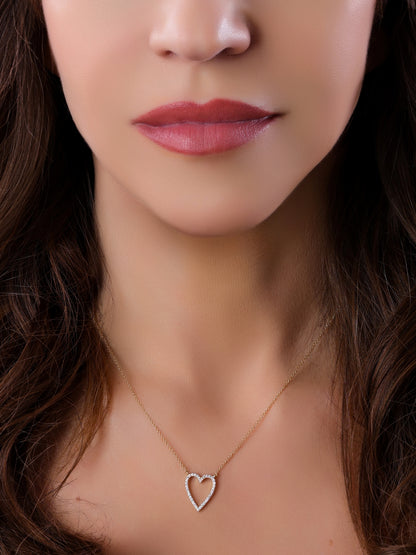 14k Yellow Gold Diamond Small Open Heart Necklace