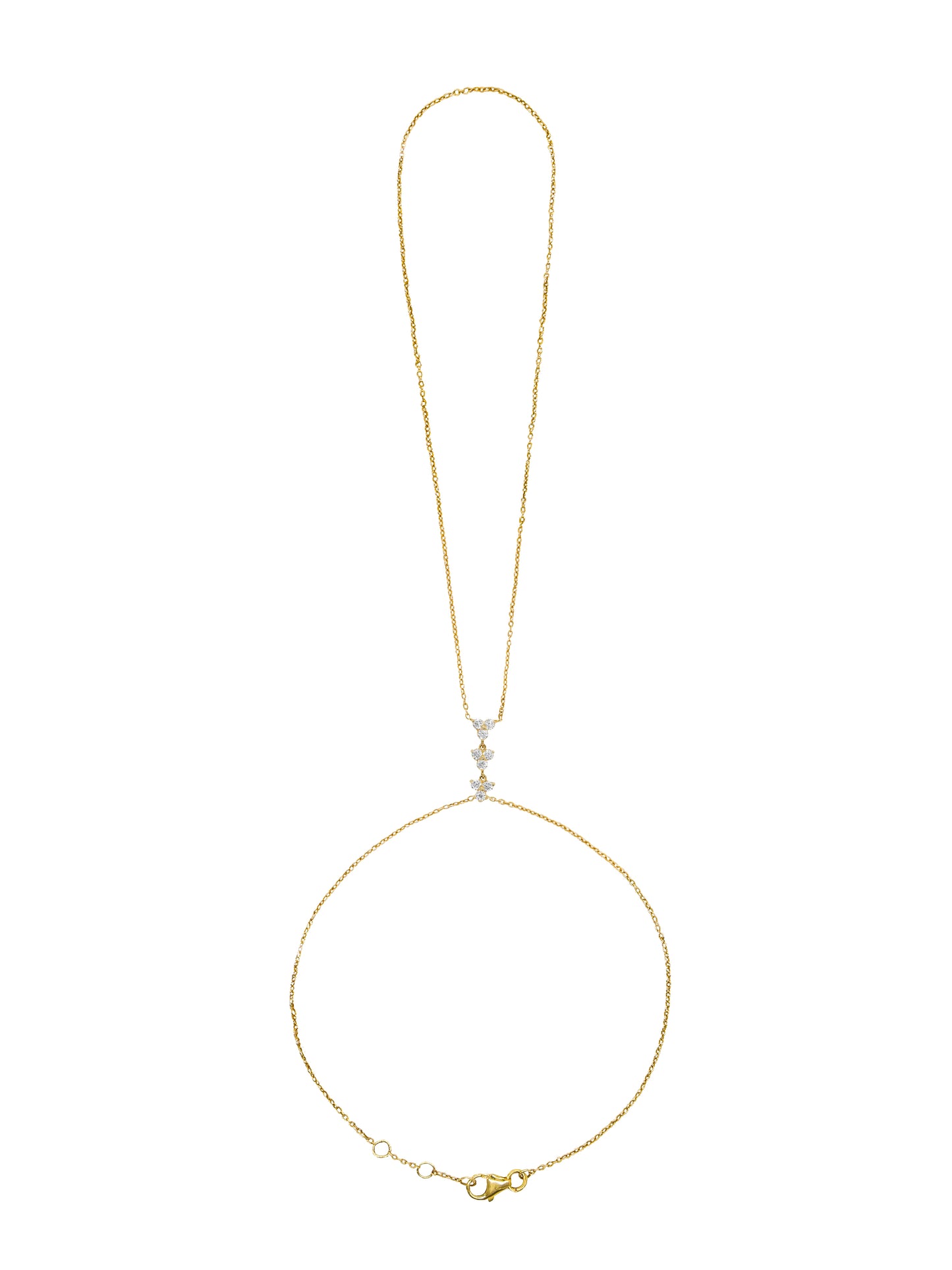 14k Yellow Gold Diamond Triangle Cluster Hand Chain