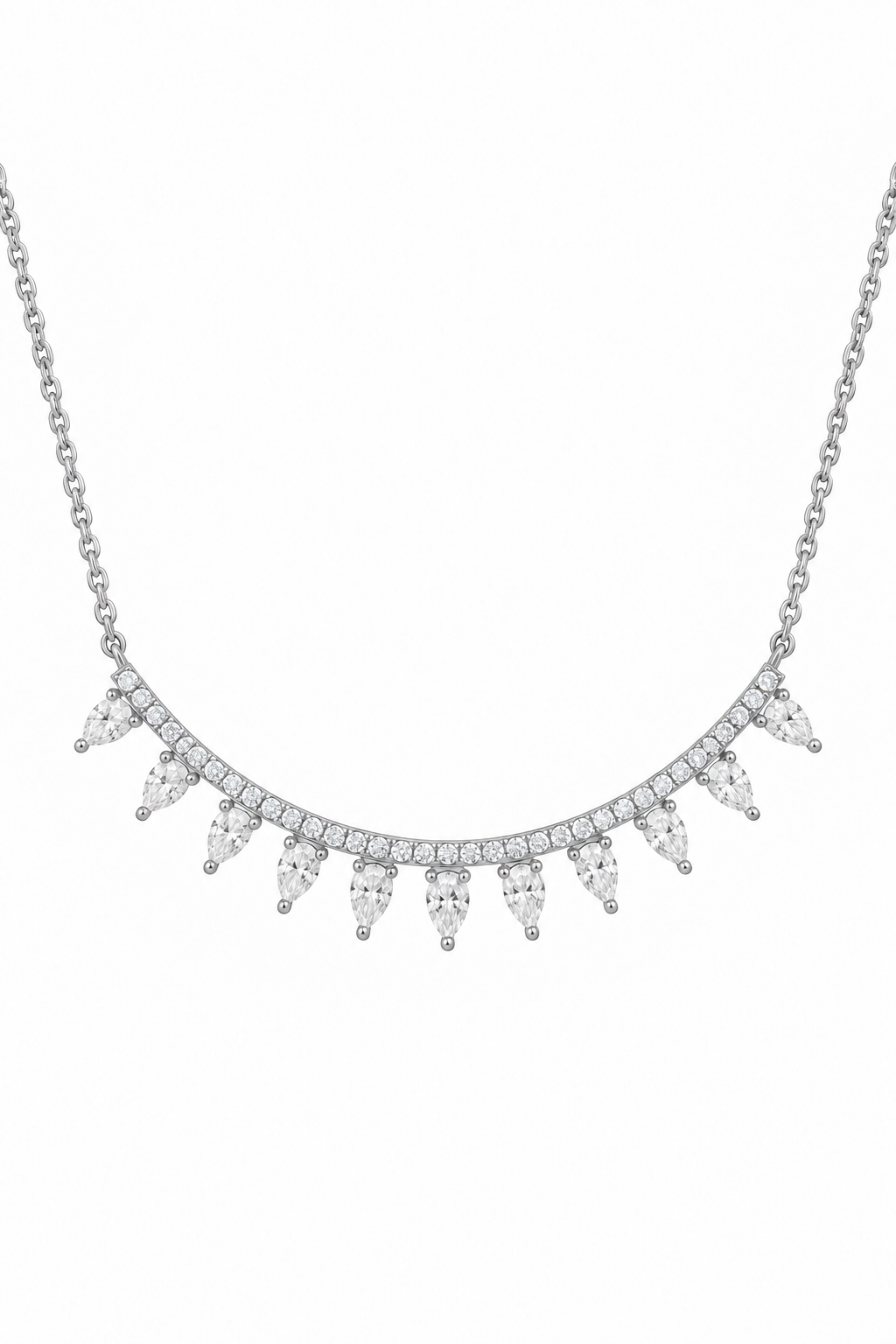 14k White Gold Lab Diamond Bar Pear Necklace