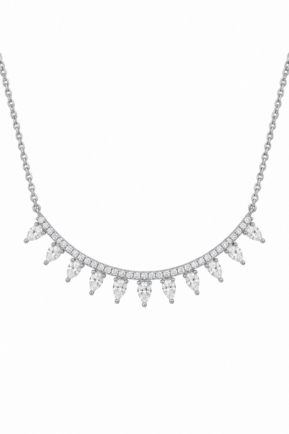 14k White Gold Lab Diamond Bar Pear Necklace