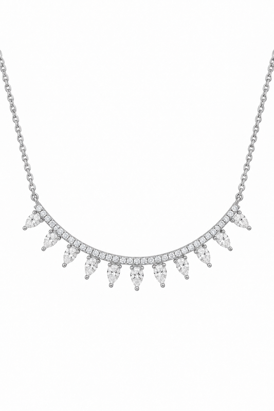 14k White Gold Lab Diamond Bar Pear Necklace