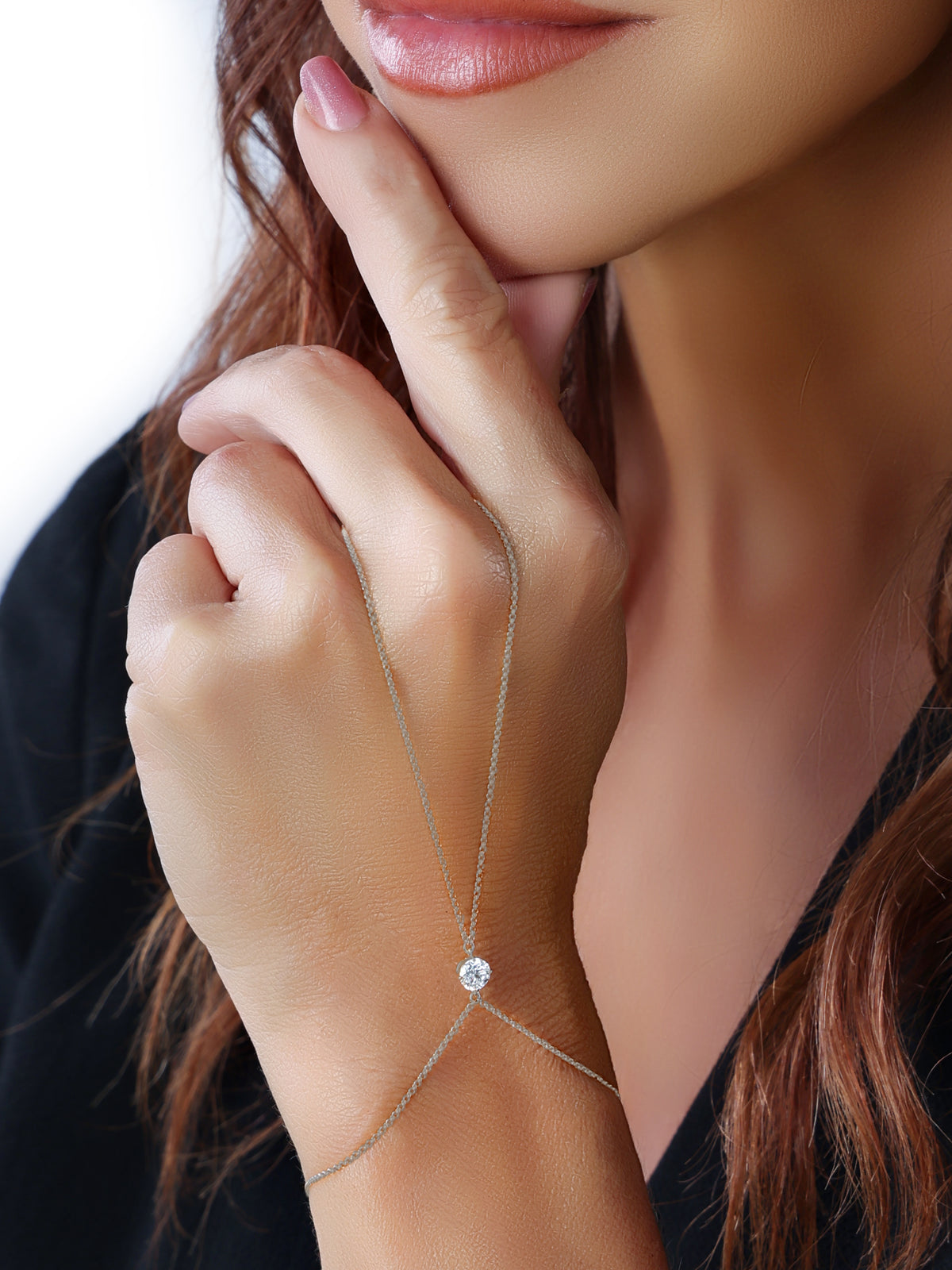 14k White Gold Lab Single Diamond Hand Chain