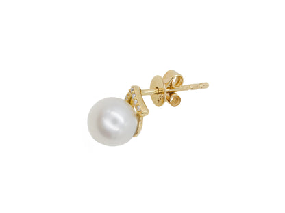 14k Yellow Gold Pearl Diamond Earrings