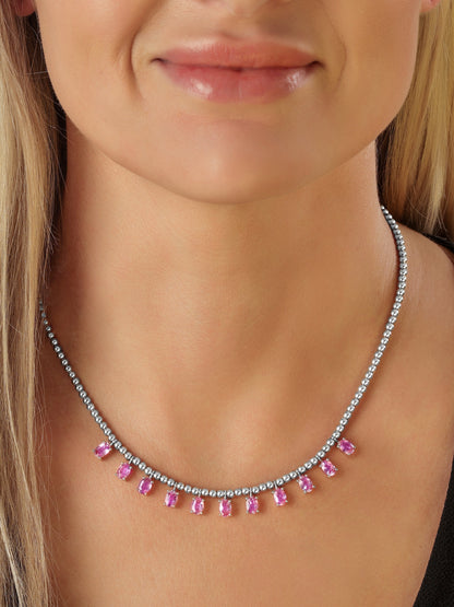 14k White Gold Pink Sapphire Drop Necklace