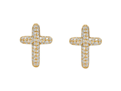 14k Yellow Gold Diamond Bubble Pave Cross Earrings