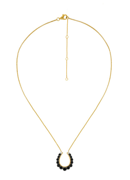 14k Yellow Gold Black Diamond Large Horseshoe Necklace