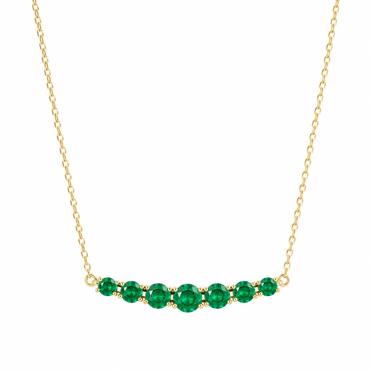 14k Yellow Gold Lab Emerald Bar Necklace