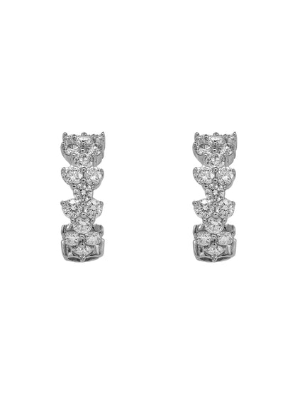 14k White Gold Diamond Double Row Triangle Small Hoop Earrings