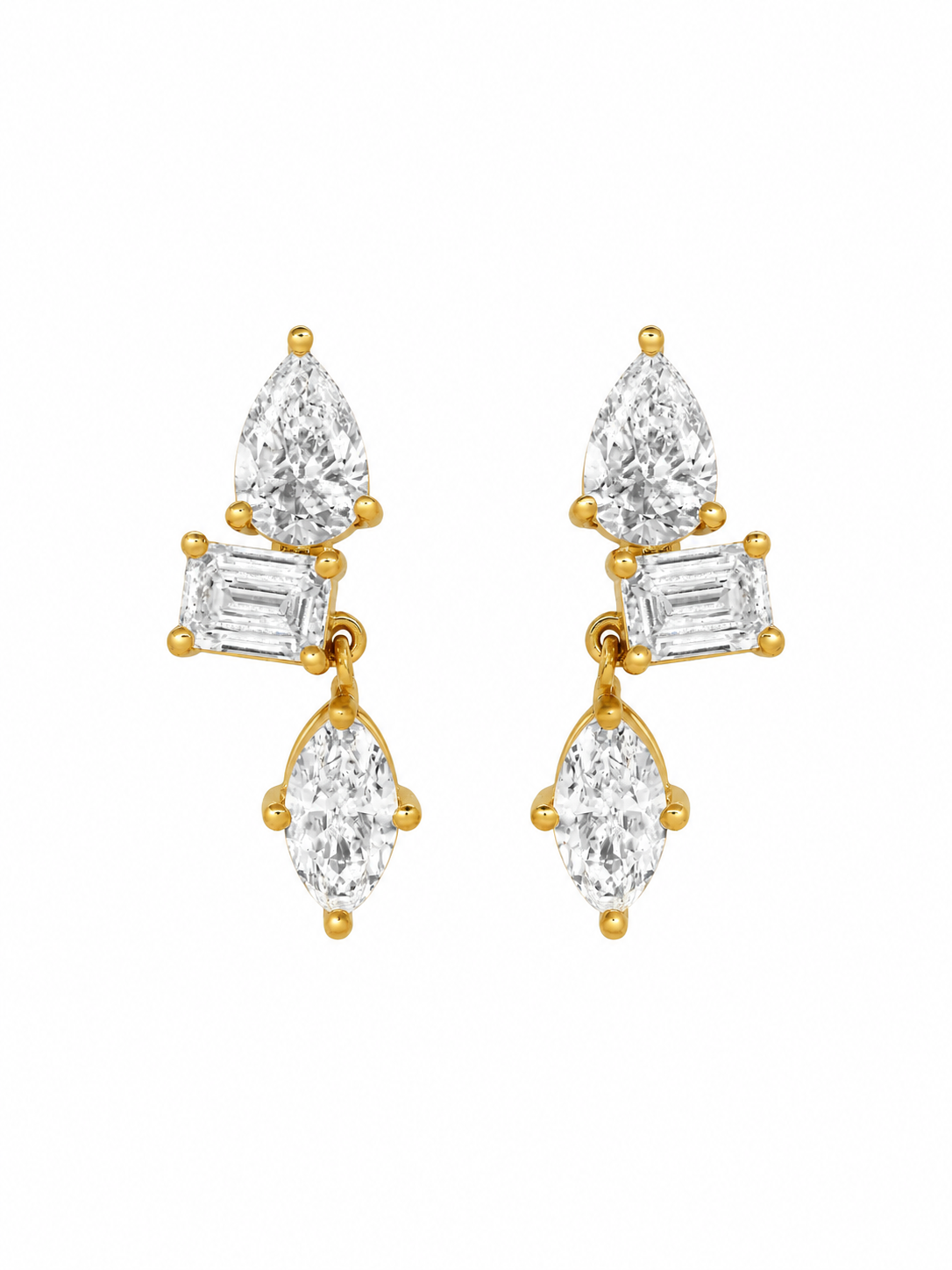 14k Yellow Gold Lab Diamond Mixed Shape Drop Earrings