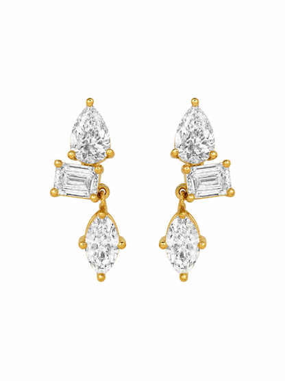 14k Yellow Gold Lab Diamond Mixed Shape Drop Earrings