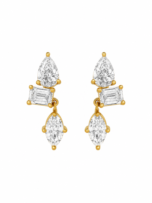 14k Yellow Gold Lab Diamond Mixed Shape Drop Earrings
