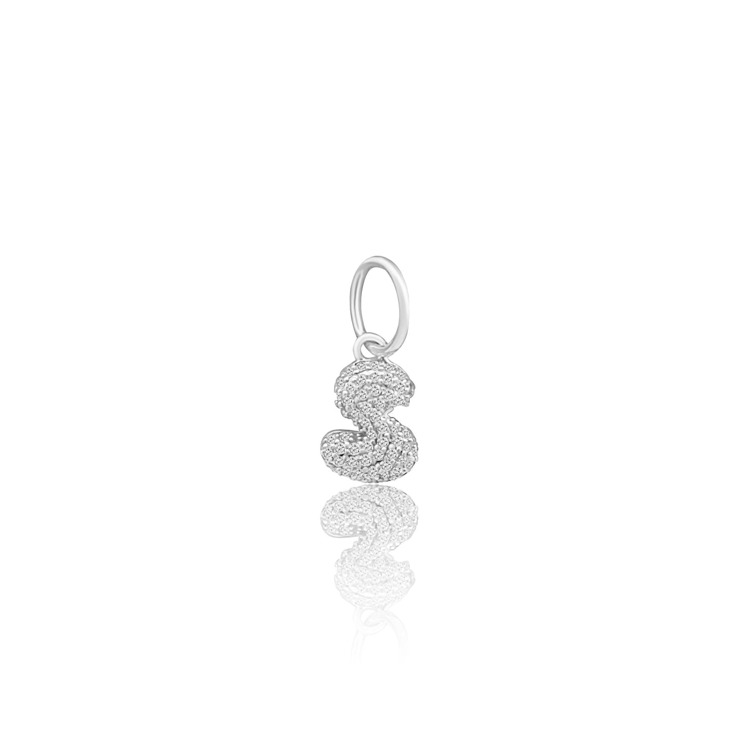 14k White Gold Diamond Bubble Letter Charm