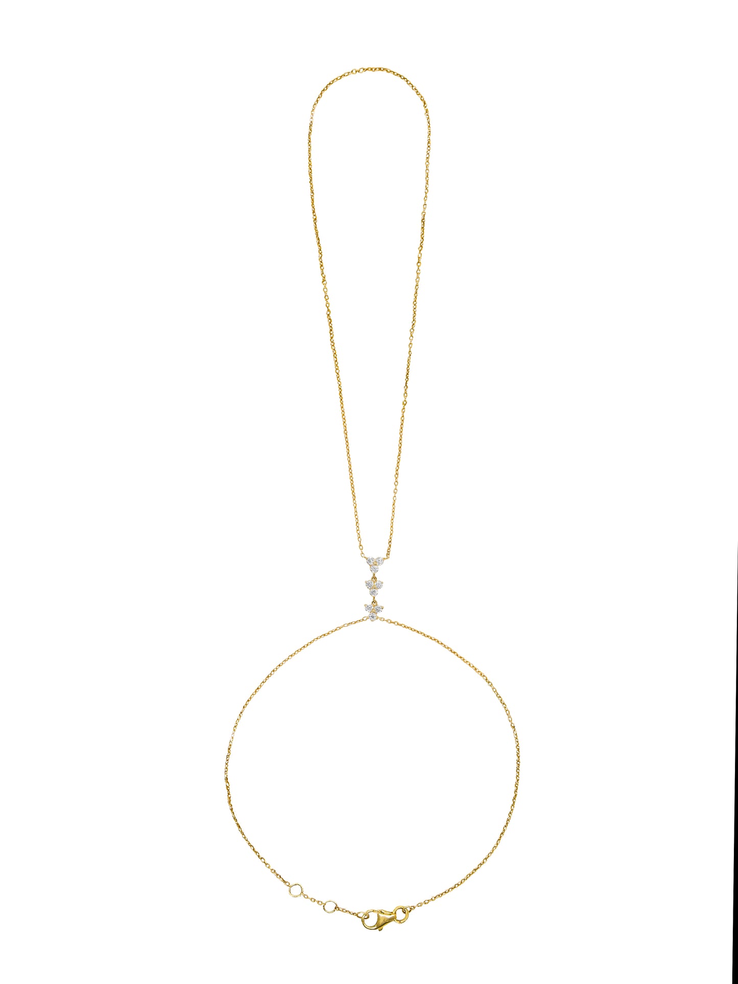 14k Yellow Gold Diamond Triangle Cluster Hand Chain
