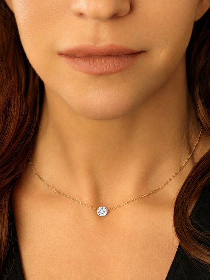 14k Yellow Gold  Lab Diamond Single Drill Necklace