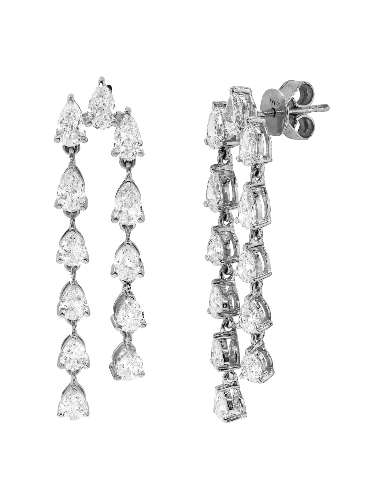 14k White Gold Lab Diamond Waterfall Earrings