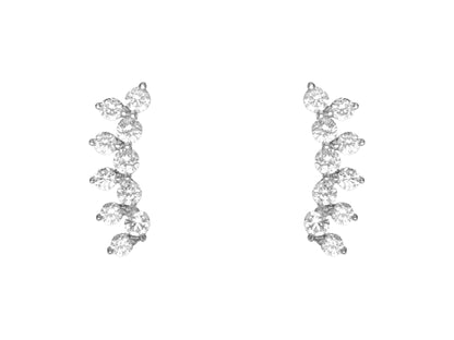 14k White Gold Diamond Flower Crawler Earrings