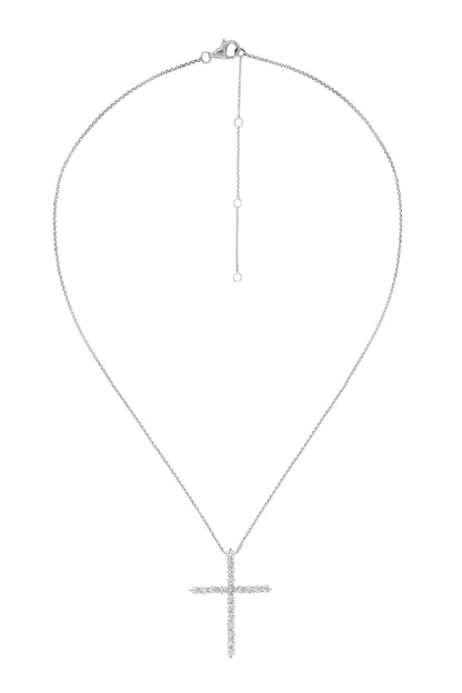 14k White Gold Diamond Large Cross Necklace