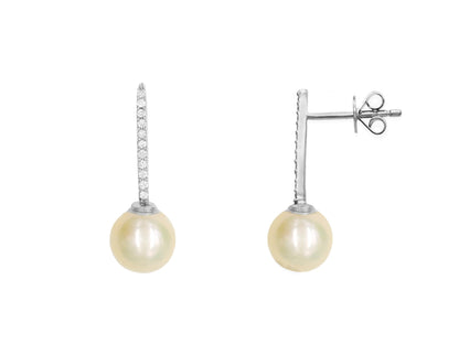 14k White Gold Pearl Diamond Bar Earrings