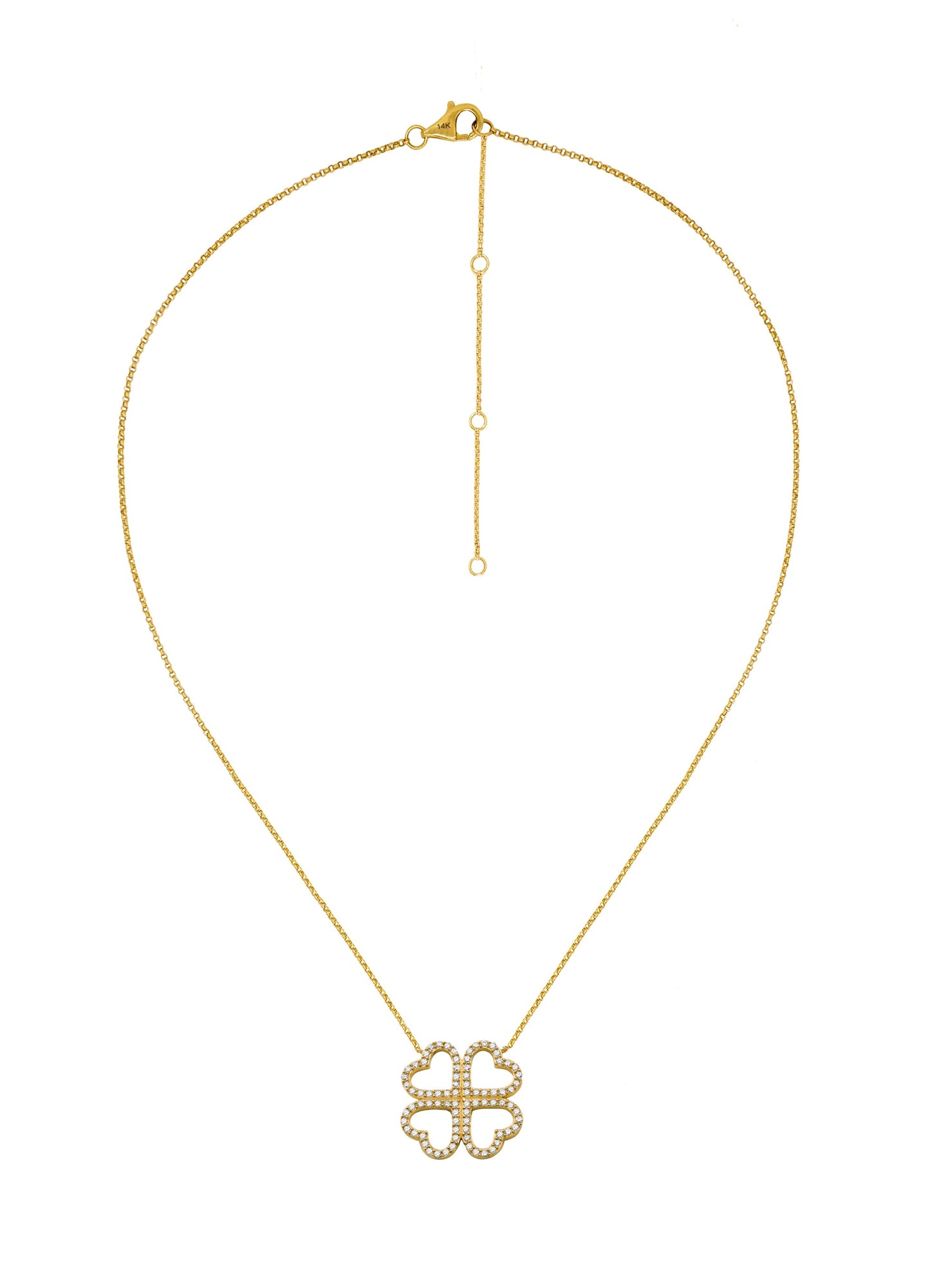 14k Yellow Gold Diamond Clover/Heart Necklace