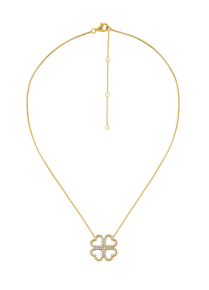 14k Yellow Gold Diamond Clover/Heart Necklace