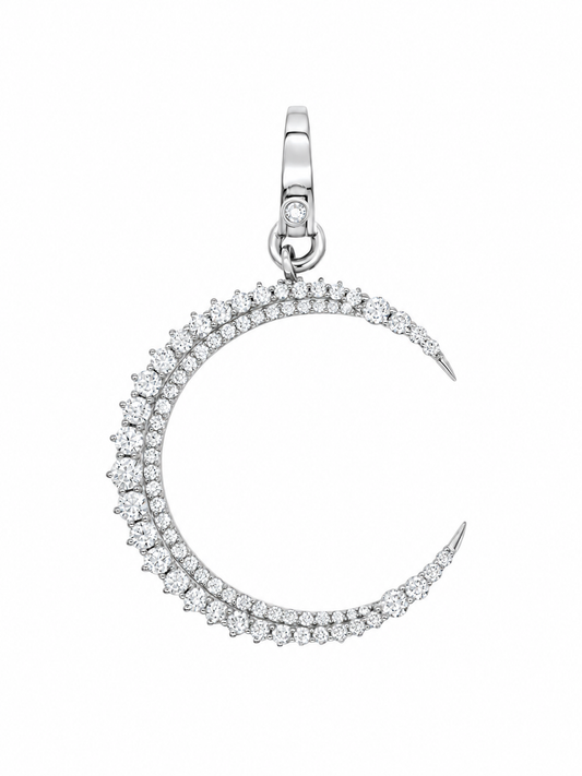 14k White Gold Diamond Large Crescent Moon Lobster Clasp Charm