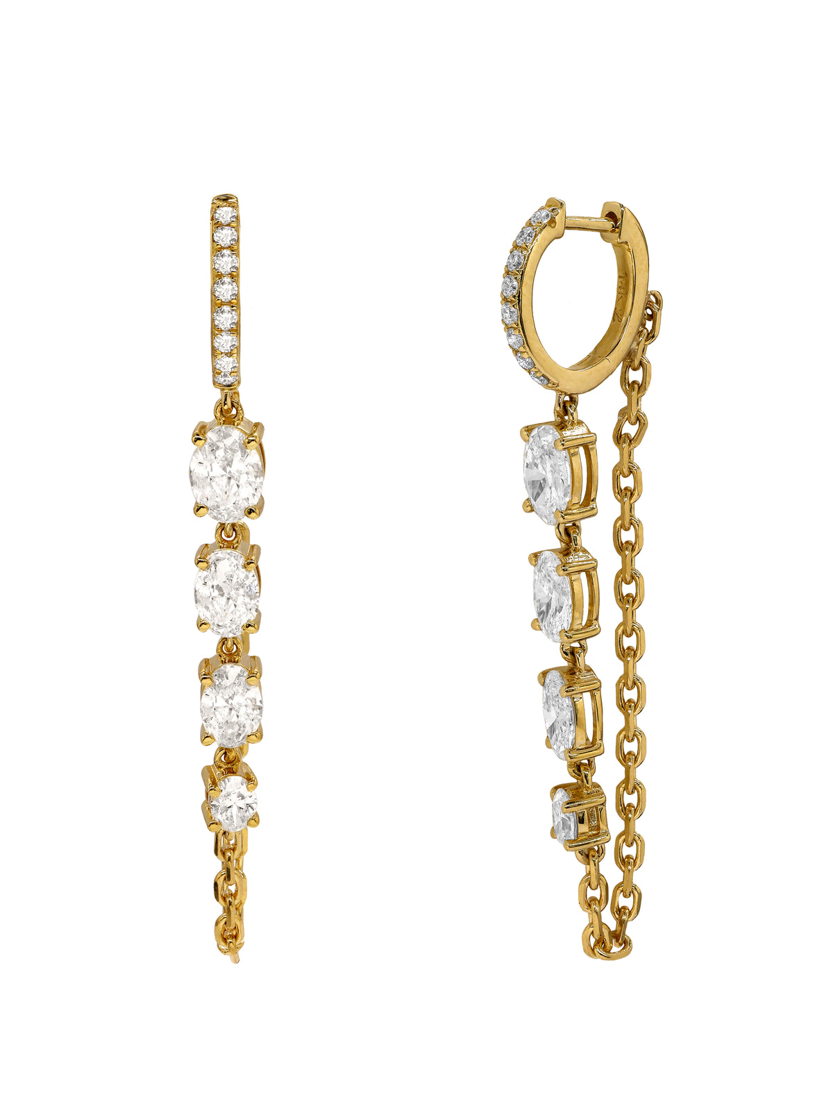 14k Yellow Gold Lab Diamond Chain Huggie Earrings