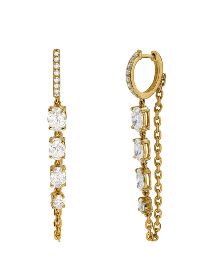 14k Yellow Gold Lab Diamond Chain Huggie Earrings