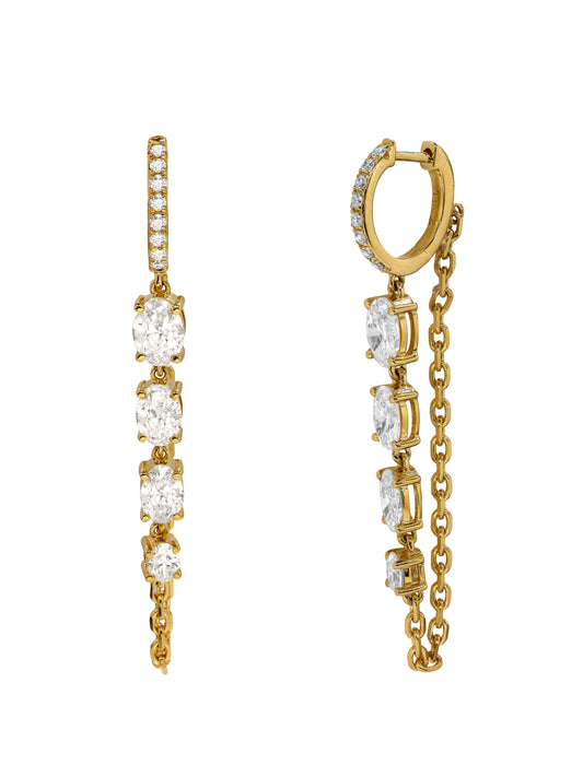 14k Yellow Gold Lab Diamond Chain Huggie Earrings