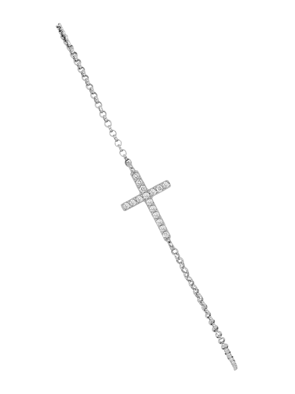 14k White Gold Diamond Small Cross Bracelet