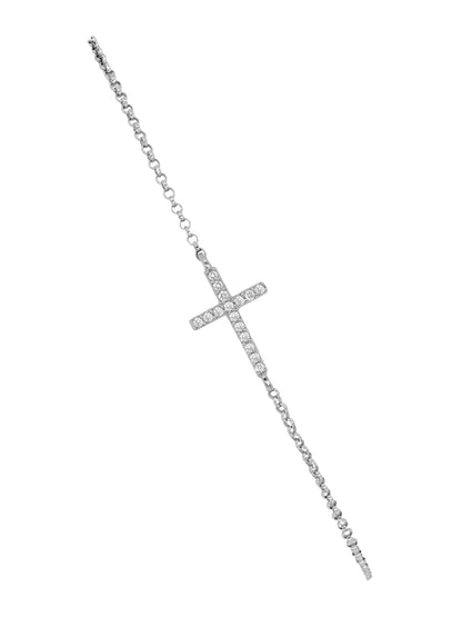 14k White Gold Diamond Small Cross Bracelet