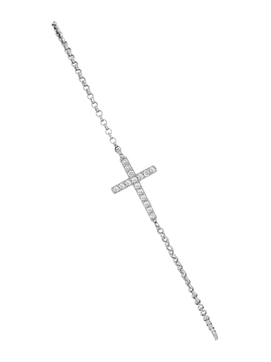 14k White Gold Diamond Small Cross Bracelet