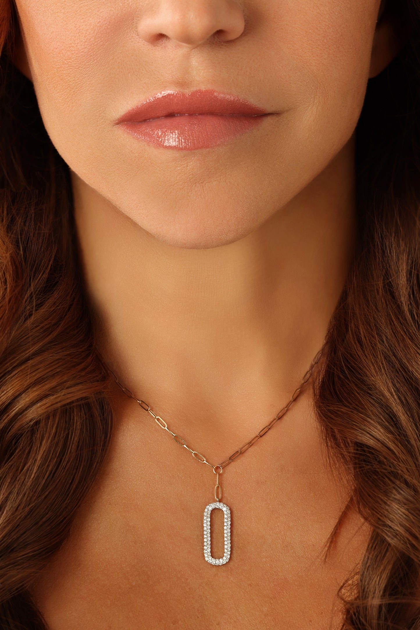 14k Yellow Gold Diamond Drop Paperclip Necklace