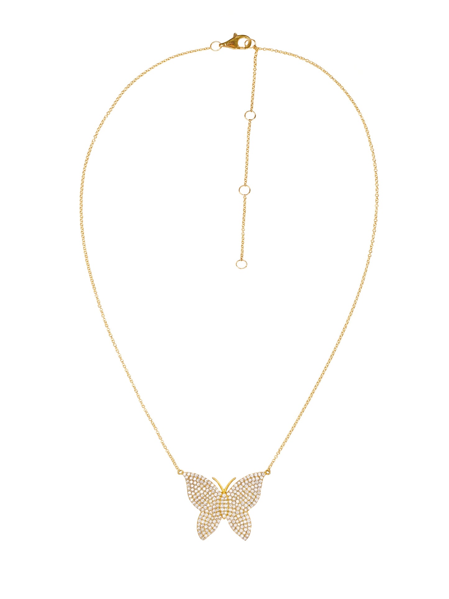 14k Yellow Gold Diamond Large Butterfly Necklace