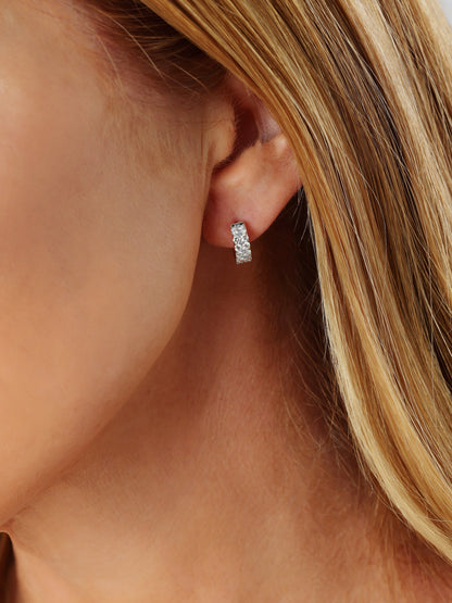 14k White Gold Diamond Double Row Huggie Earrings