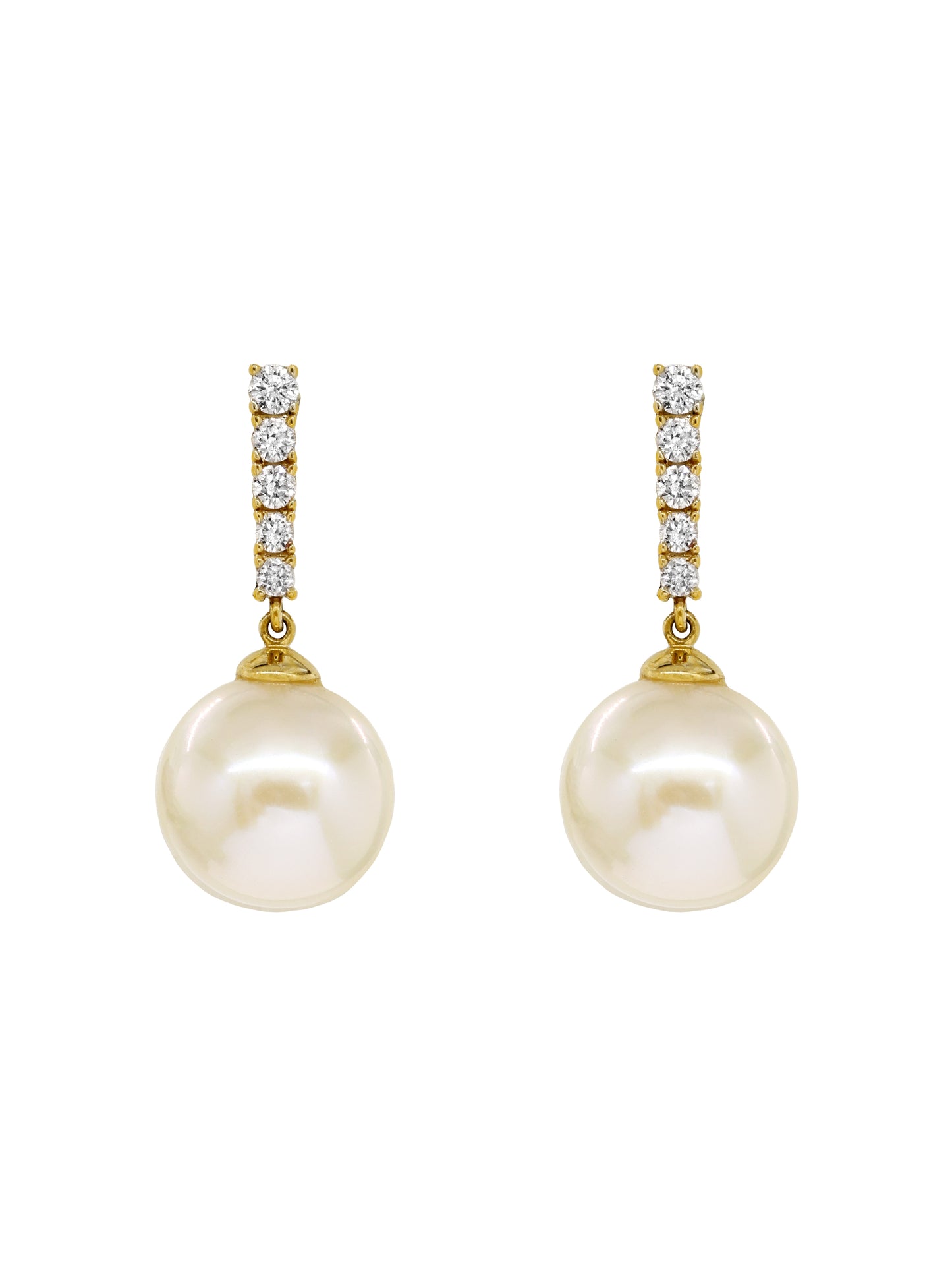 14k Yellow Gold Large Pearl Diamond Bar Earrings