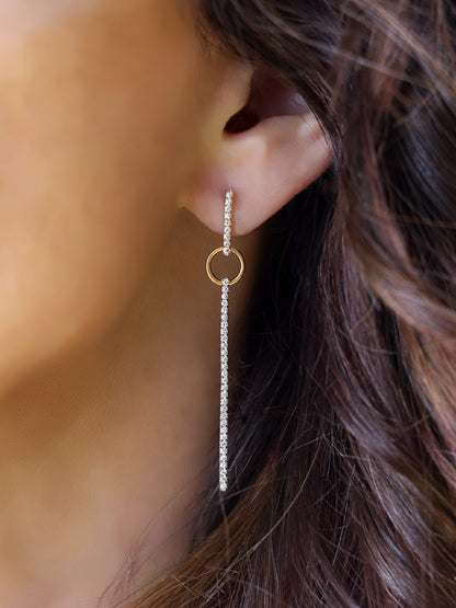 14k Yellow Gold Diamond Bar and Circle Drop Earrings