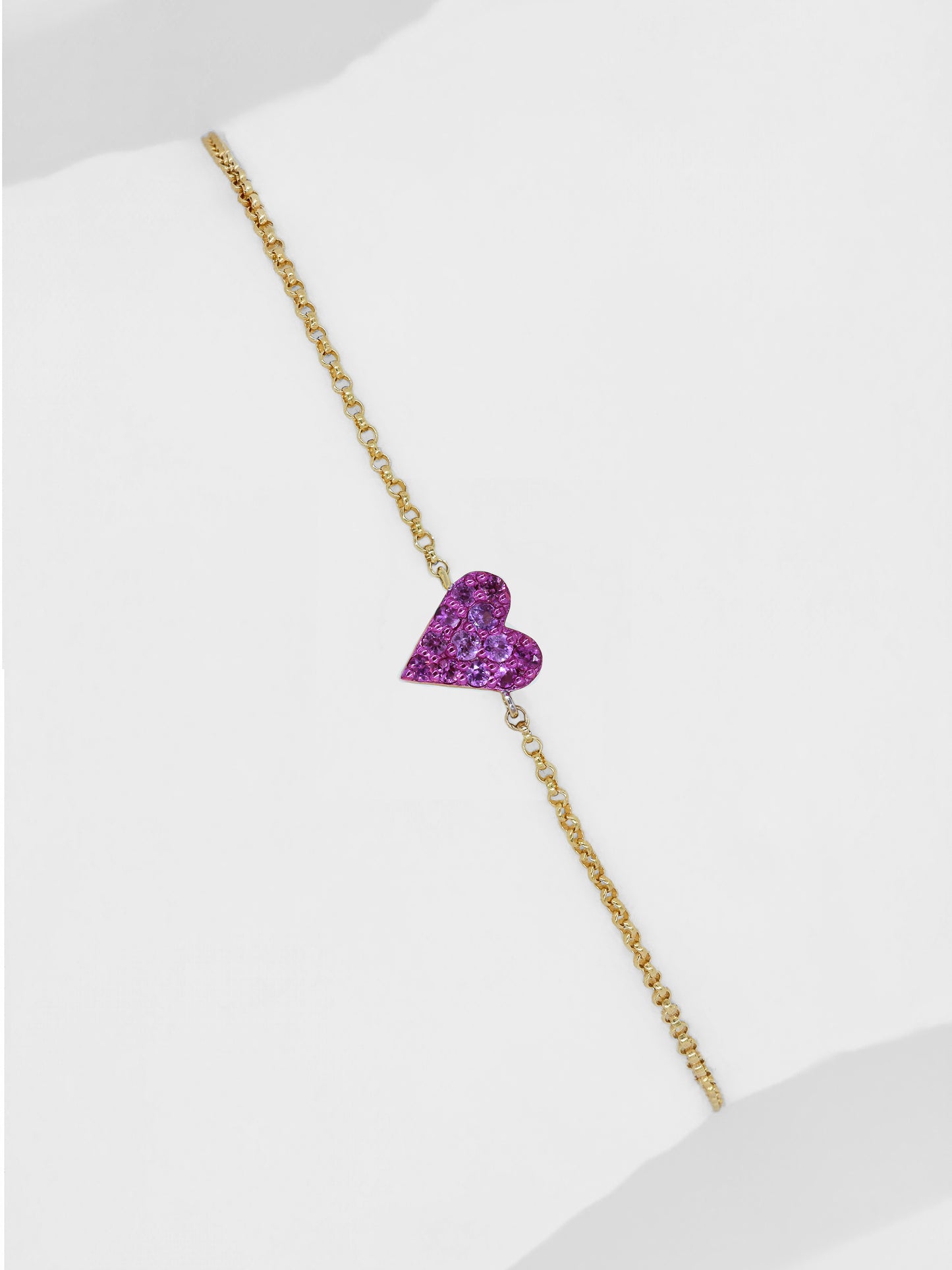 14k Yellow Gold Pink Sapphire Heart Bracelet