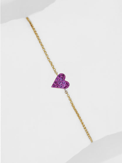 14k Yellow Gold Pink Sapphire Heart Bracelet