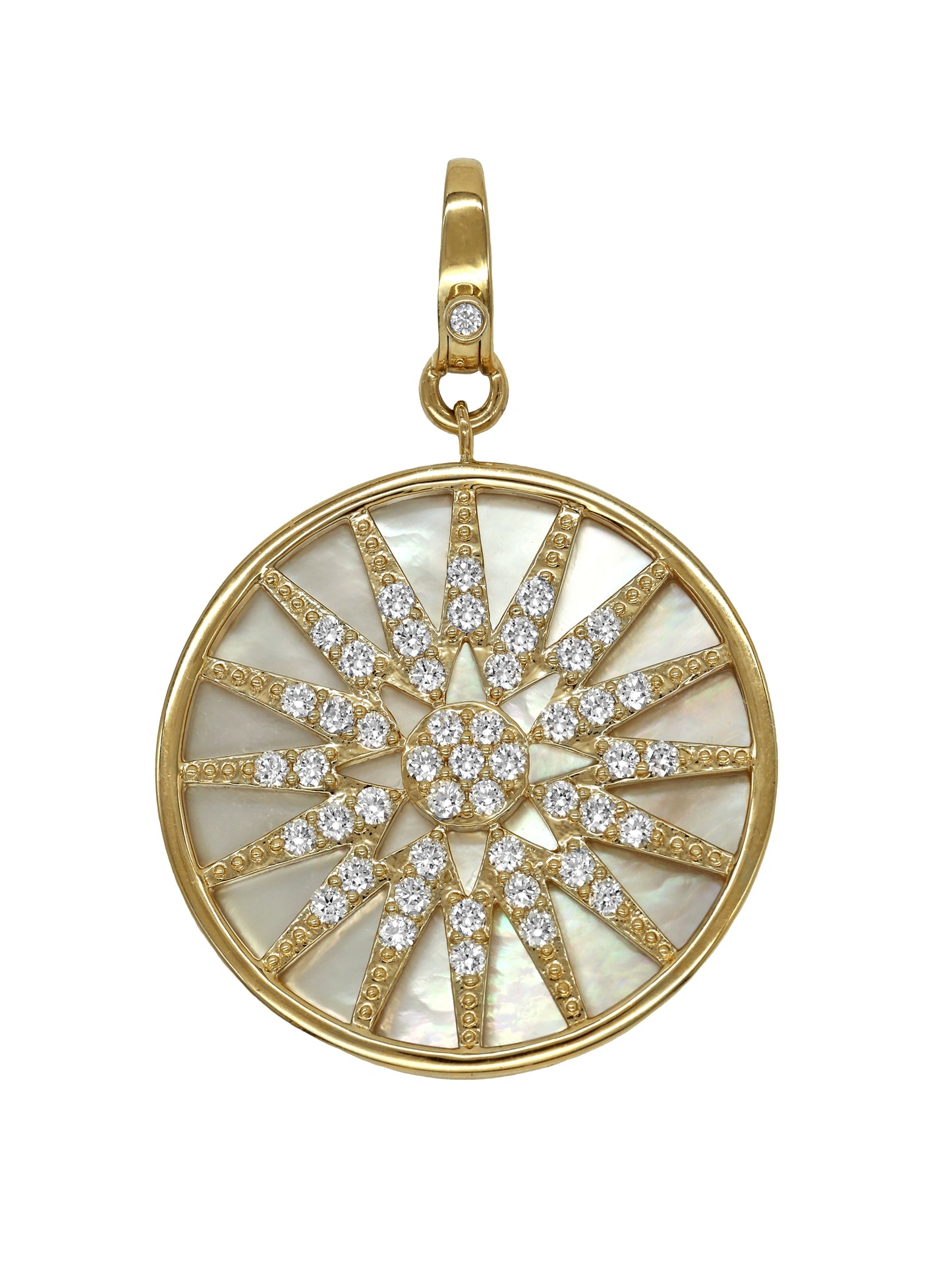 14k Yellow Gold Diamond Large Mother of Pearl Starburst Lobster Clasp Charm